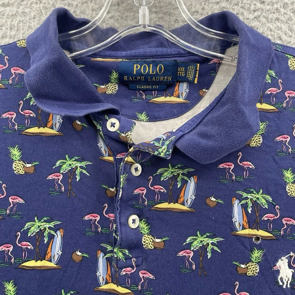 Ralph Lauren Polo Shirt Men's XXL Blue Classic Fit Preppy Surf Flamingo Academia